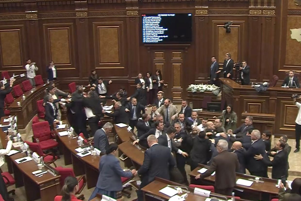 Chairs tossed amid brawl in Armenia’s Parliament