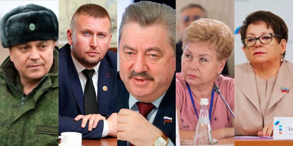 Колаборанти та окупанти Леонід Пасічник, Денис Мірошниченко, Віктор Водолацький, Ольга Бас та Зінаїда Надьон