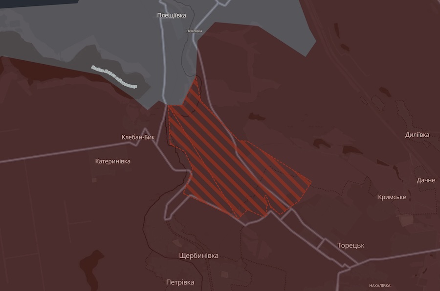Окупанти захопили низку позицій біля Торецька. Фото: скріншот мапи DeepState.