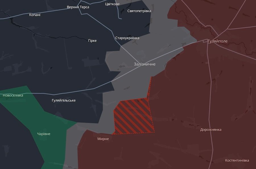 Армія окупантів просунулася в районі Гуляйполя Запорізької області. Фото: скріншот мапи проєкту DeepState.