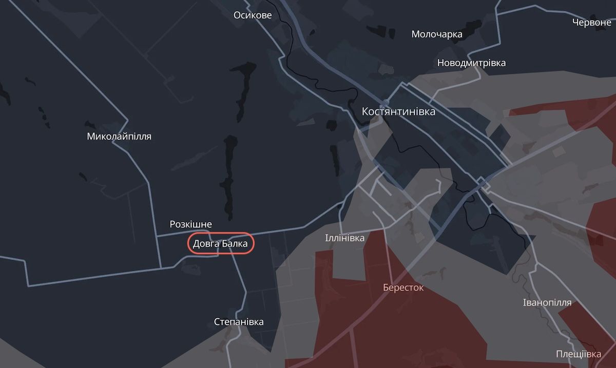 Довга Балка на мапі аналітичного проєкту DeepState. Фото: скріншот.